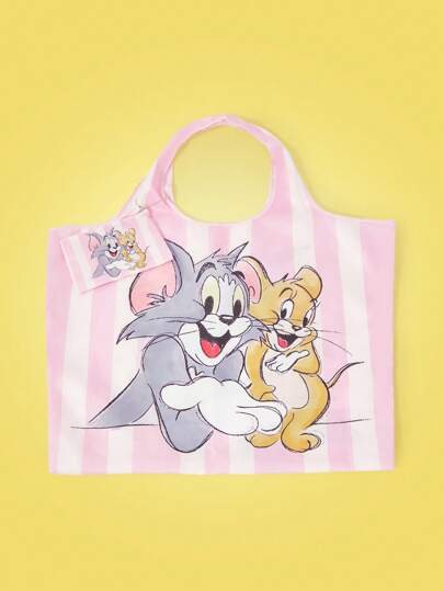 TOM & JERRY X  حقيبة تسوق بسعة كبيرة مطبوع عليها كرتون وخطوط موضة للنساء