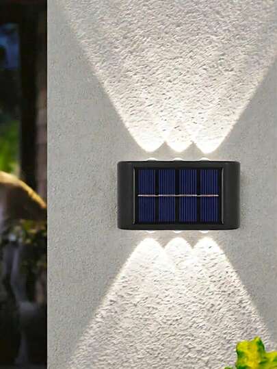 قطعتين ضوء جداري مضيء ب-6 مصابيح LED يعمل بالطاقة الشمسية، إنارة جدارية خارجية مقاومة للماء مع التحكم في الإضاءة العلوية والسفلية، صالحة للحدائق والساحات والشوارع والشرفات وتزيين الممرات