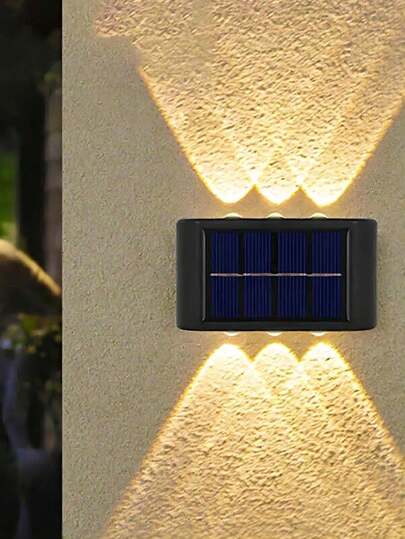 قطعتين ضوء جداري مضيء ب-6 مصابيح LED يعمل بالطاقة الشمسية، إنارة جدارية خارجية مقاومة للماء مع التحكم في الإضاءة العلوية والسفلية، صالحة للحدائق والساحات والشوارع والشرفات وتزيين الممرات