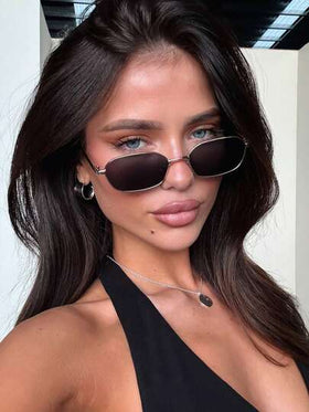 قطعة واحدة إطار معدني صغير للنظارات الموضة النسائية الكلاسيكية، نظارات موضة شخصية لأناقة الشارع وأيام الشاطئ والعطلات