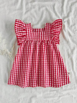 فساتين بيبي Vintaside Kids فستان صيفي بأكمام قصيرة مع طباعة متقشرة على طراز الريف لفتاة صغيرة،خفيف وتهوية مناسب للعب في الخارج والاستخدام اليومي والحفلات الهادئة