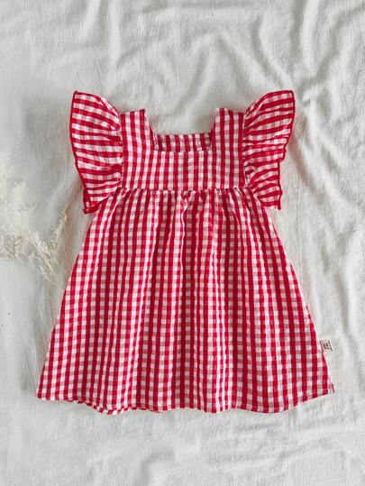 فساتين بيبي Vintaside Kids فستان صيفي بأكمام قصيرة مع طباعة متقشرة على طراز الريف لفتاة صغيرة،خفيف وتهوية مناسب للعب في الخارج والاستخدام اليومي والحفلات الهادئة