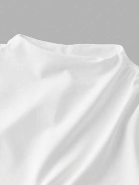 SHEIN Serisse Kids فستان بياقة عالية بدون أكمام أبيض أحادي اللون مطرّز جنبيًا للفتيات المراهقات