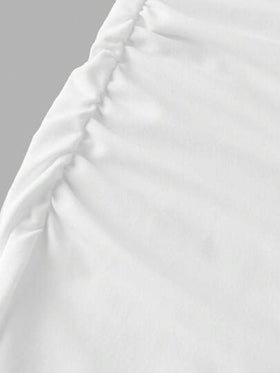 SHEIN Serisse Kids فستان بياقة عالية بدون أكمام أبيض أحادي اللون مطرّز جنبيًا للفتيات المراهقات