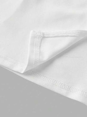 SHEIN Serisse Kids فستان بياقة عالية بدون أكمام أبيض أحادي اللون مطرّز جنبيًا للفتيات المراهقات