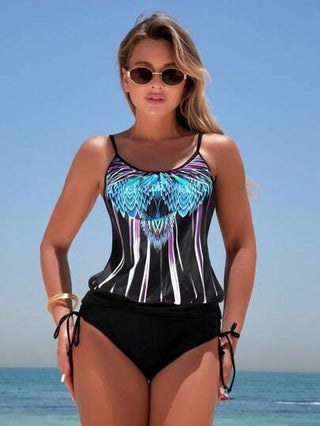 طقم تانكيني حريمي Swim Lushoire طقم المرأة لموسم الصيف مكون من ملابس علوية قمصان ذات حمالات رفيعة مطوية من الأمام ومزخرفة مع بكرة جانبية للفيشن وملابس سباحة