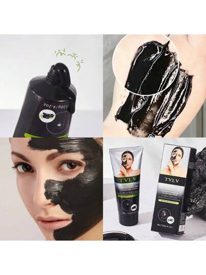 قناع الوجه الأسود بالفحم النباتي، تنظيف المسام، قناع الوجه الطيني، خالي من اللاتكس، بدون عطر مناسب لجميع أنواع البشرة الفاتحة، تنظيف عميق ، مُسيطر على الزيوت، للرجال والنساء