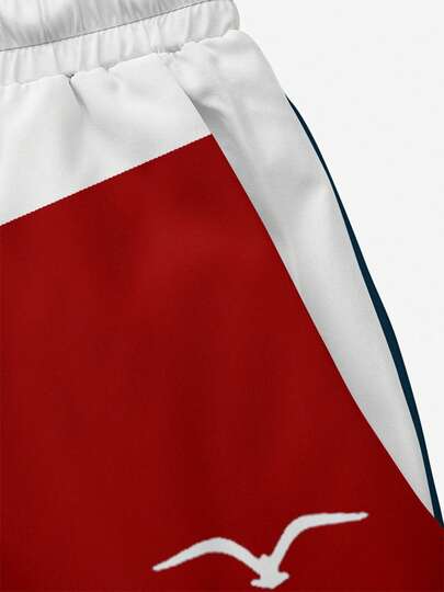شورت رجالي صيفي بطبعة مطبوعة، خصر بسحاب، جيوب مائلة، هاواي سريع الجفاف مبطن بشبكة مزدوجة الطبقة، طبعة فنية ثلاثية الأبعاد بتباين الألوان لطائر النورس، شورت سباحة كاجوال عصري لشاطئ المنتجع