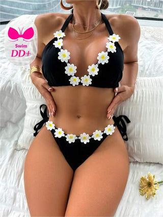 Swim DD+ مجموعة بيكيني لا سلكية بنمط زهري لحجم كبير DD+، بسيط وعملي متعدد الاستخدامات