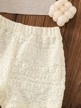 SHEIN Vintaside Kids قطعتين/طقم للبنات الصغيرات من عمر 0-3 سنوات، تيشيرت بأكمام قصيرة كاجوال للخارج + شورت، للربيع/الصيف