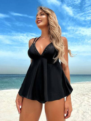 طقم تانكيني حريمي Swim Lushoire سترة صيفية للنساء ذات لون واحد، ملابس علوية بيكيني