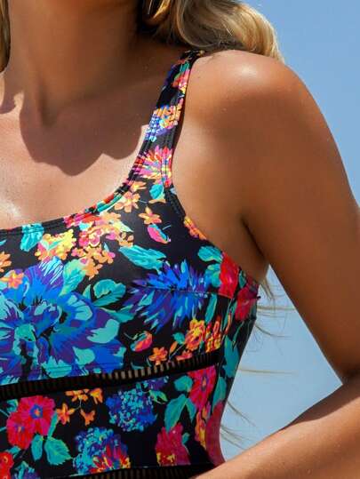 طقم تانكيني حريمي Swim Lushoire 2 حزمة طقم بيكيني للنساء الطباعة الرقمية بنقشة الأزهار، قطعتين قبعة وقبعة من القماش وسلوب تجسيمي، للاستخدام في العطلات الصيفية