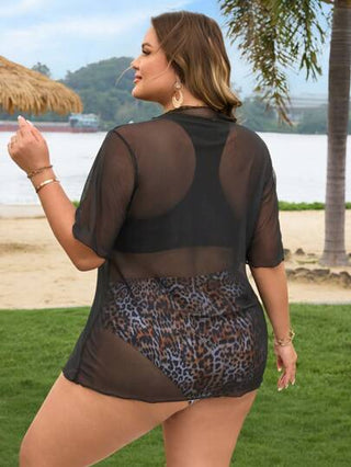SHEIN CURVE+ طقم بكيني بناتي مقاسات كبيرة برسومات النمر 3 قطع ذو تركيب فضفاض للاستخدام في الشاطئ والعطلات