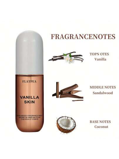 FLATPEA بخاخ تجميل ومرطب للبشرة والشعر بعطر الفانيليا والجوز الهند والصندل بحجم 1.69 أوقية، إكسسوار صيفي مثالي وهدية عيد للصديقة!