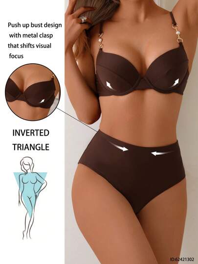 Swim Basics طقم بكيني جديد للصيف مع رفع للصدر وأشرطة قابلة للتعديل بخصر عالي، أشرطة سباغيتي ذي لون أحادي الصمام