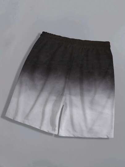 شورتات شاطئ رجالية مقاس كبير، شورتات رياضية صيفية عادية فضفاضة بخصر رباط، طباعة رقمية ثلاثية الأبعاد بتدرج لون، سريعة الجفاف