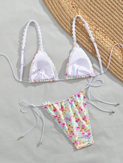 Swim Mod شورت سحاب صغير بطبعة زهور استوائية متناثرة، مجموعة ملابس السباحة المكونة من 2 قطعة، بيكيني مزين بالزهور، لأجواء الشاطئ والعطلات الاستوائية الرائعة، مناسبة لفصلي الربيع والصيف