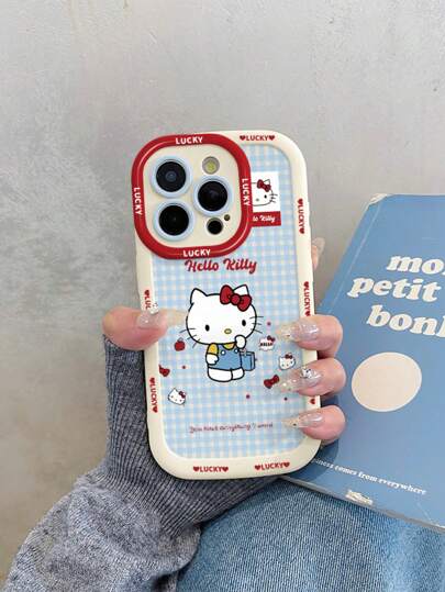 Sanrio غطاء هاتف سيليكون ناعم بتصميم الشخصية الكرتونية 'هالو كيتي' متوافق مع أجهزة 16 برو ماكس، 13، 15 بلس، 14