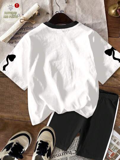 girls-sets طقم قميص آستين قصير وشورت، إطلالة كاجوال بسيطة مناسبة للبنات المراهقات، مناسب للصيف