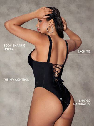 مايوه حريمي قطعة واحدة Shapewave بدلة سباحة نسائية من النسيج المنسوج اللون الأسود مع تغطية شاطئية