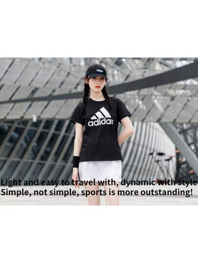 Adidas قميص تي شيرت قصير الأكمام للنساء للاستخدام الخارجي ، ملائم للرياضة اليومية منتدي العنق