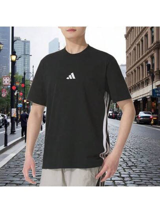 Adidas تي شيرت رجالي أنيق بياقة مستديرة وأكمام قصيرة، ملابس رياضية مريحة للجري واللياقة البدنية، JY8564