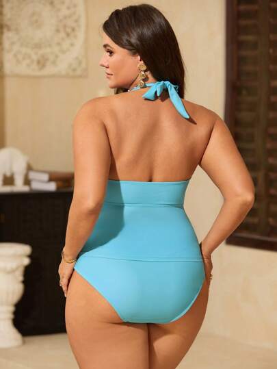 Swim Lushoire مجموعة بحجم كبير امرأة 2 قطعة/طقم ملابس سباحة طباعة رقمية الصالحة للشاطئ والعطلات