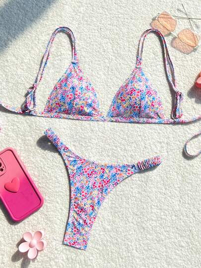 طقم تانكيني حريمي Swim Mod ملابس سباحة تانكيني مطبوعة بزهور عرضية للعطلة بطابع عشوائي