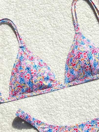 طقم تانكيني حريمي Swim Mod ملابس سباحة تانكيني مطبوعة بزهور عرضية للعطلة بطابع عشوائي