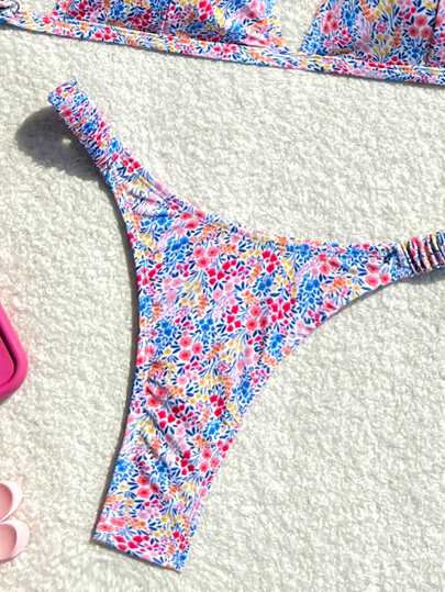 طقم تانكيني حريمي Swim Mod ملابس سباحة تانكيني مطبوعة بزهور عرضية للعطلة بطابع عشوائي