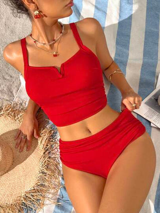 طقم تانكيني حريمي Swim Lushoire ملابس علوية بيكيني كامي بسيط أحادي اللون للنساء