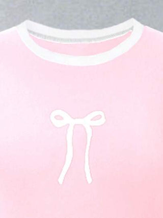 girls sets مجموعة رياضية للأطفال والنساء مكونة من تي شيرت أسود بطبعة فيونكة وبنطال فضفاض ذو ساق مستقيمة ،تصميم بسيط عصري، مناسبة للمدرسة والحفلات والخروج والاستخدام اليومي