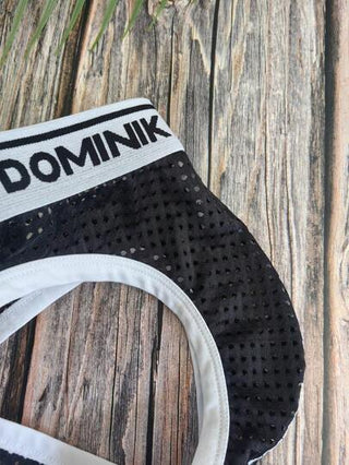 DomiGe قطعة واحدة من ملابس داخلية للرجال منخفضة الخصر وقابلة للتنفس، سروال داخلي مفتوح الخلف بحزامين مزدوجين، باللون الأسود