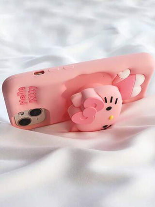 Sanrio حامل هاتف من نوع "ساتريو كيتي كات" لموديلات ايفون من 6 إلى 16 و 15 برو ماكس، غطاء سيليكون ناعم و وردي كيوت لموديل 14 بلس
