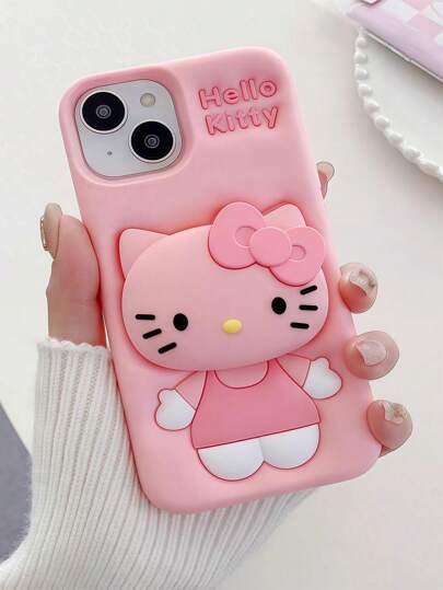 Sanrio حامل هاتف من نوع "ساتريو كيتي كات" لموديلات ايفون من 6 إلى 16 و 15 برو ماكس، غطاء سيليكون ناعم و وردي كيوت لموديل 14 بلس