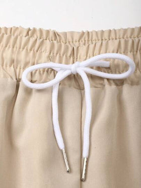 Manfinity Swimmode مجموعة قميص قصير الأكمام مطبوع بشجر جوز الهند مع شورتات بسحاب للسباحة للصيف , طراز هاواي