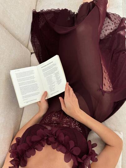 Seduluxe فستان نوم طويل من الدانتيل والشبك الزهري مع حمالات رفيعة وتصميم الخصر، ملابس داخلية شفافة، فستان ليلي طويل من الدانتيل