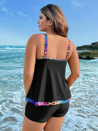 طقم تانكيني حريمي Swim Lushoire مجموعة بكيني بالطباعة الرقمية ذات الحمالات للنساء ذوات الأحجام الكبيرة، ملابس كاجوال وللشاطئ