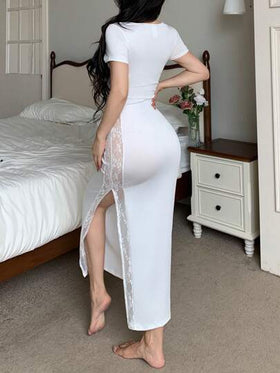 SHEIN فستان نوم صيفي للنساء مصنوع من الدانتيل المحبوك ، أنيق