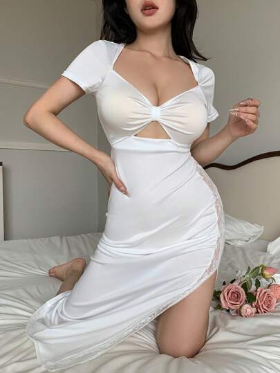 SHEIN فستان نوم صيفي للنساء مصنوع من الدانتيل المحبوك ، أنيق