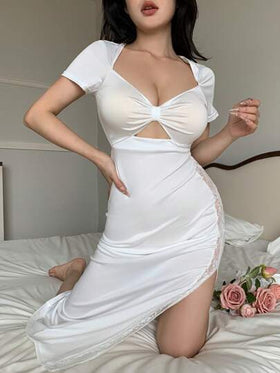 SHEIN فستان نوم صيفي للنساء مصنوع من الدانتيل المحبوك ، أنيق