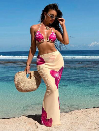 طقم تانكيني حريمي Swim SXY طقم بكيني بتصميم الأزهار مع رقبة حابك للنساء