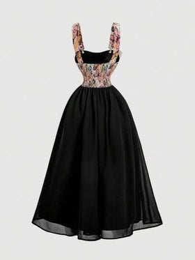 SHEIN MOD فستان بطراز القصر القديم والمرقع بنمط الفراشة والجاكارد، مزين بقوس وسلسلة لؤلؤ فخمة، بطانة داخلية، مناسب لمناسبات الخروج والأعياد والحفلات الشاي وأعياد الميلاد