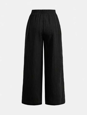SHEIN مجموعة قطعتين للبنات المراهقات: بنطلون فضفاض ذو نسيج متشابك، وقميص مزين بعقدة الربطة، أسلوب عطلة عادي