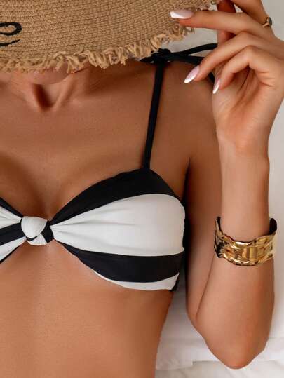 Swim Basics مجموعة إيطالية بكينى بسيطة سوداء وبيضاء