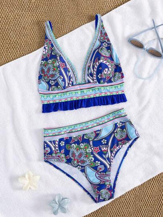 طقم تانكيني حريمي Swim Lushoire طقم ملابس شاطئ برنتر نمر للنساء 2 قطعة، بيكيني ذو قصة بانديا وحبال ربط، ملابس سباحة صيفية كاجوال