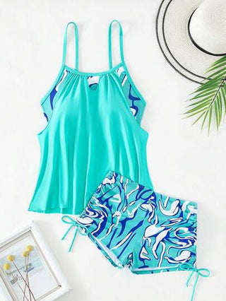 طقم تانكيني حريمي Swim Lushoire مجموعة ملابس علوية كامي والشورت في مجموعة كتانك مطبوعة للنساء لأوقات العطلات البحرية