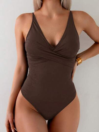 مايوه حريمي قطعة واحدة Swim Lushoire بذلة سباحة قطعة واحدة للنساء مزوّدة بتحكم البطن ورفع الصدر مع ربطة الخصر، رقبة على شكل حرف V وظهر مفتوح، مناسبة للشاطئ والعطلات، باللون البني