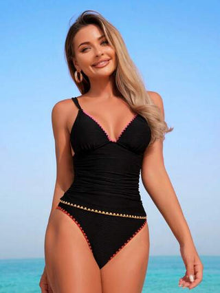 طقم تانكيني حريمي Swim Lushoire بكيني بحري بتصميم الخيوط والحواف المُزَينة بالكروشيه بالألوان المتعددة، ملابس سباحة للنساء
