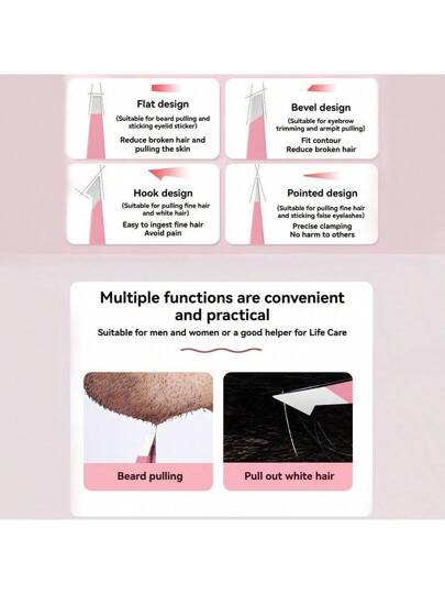 NEFOUME طقم ملقاط 4 قطع 4 قطع، ملاقط من الفولاذ المقاوم للصدأ احترافية ، ملاقط دقيقة للحواجب والشعر الوجهي والشعر المتروج والشظايا وإزالة الرؤوس السوداء والقراد (وردي)